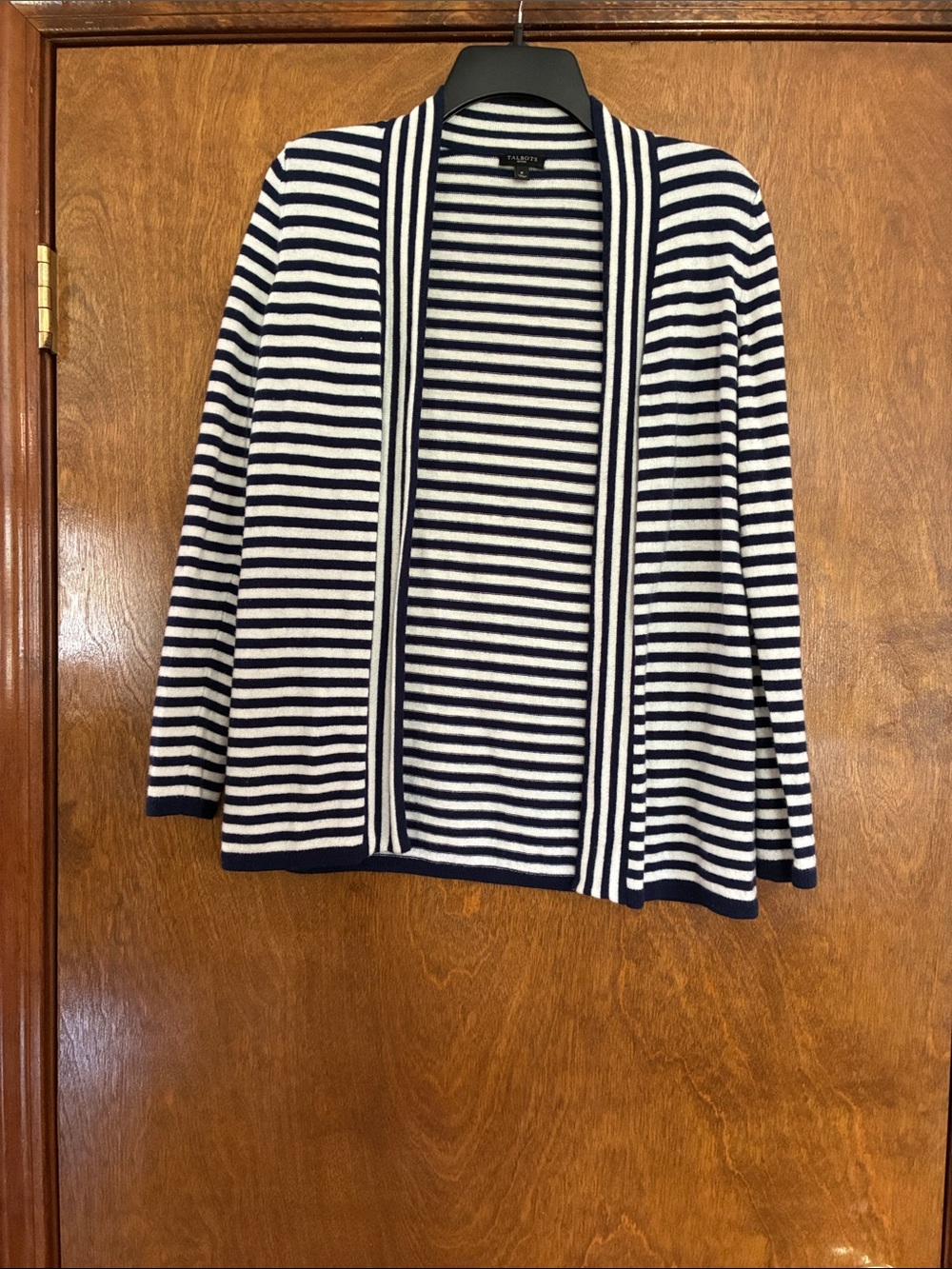 Talbots Petite Navy and White Striped Open-Front Cardigan Size P